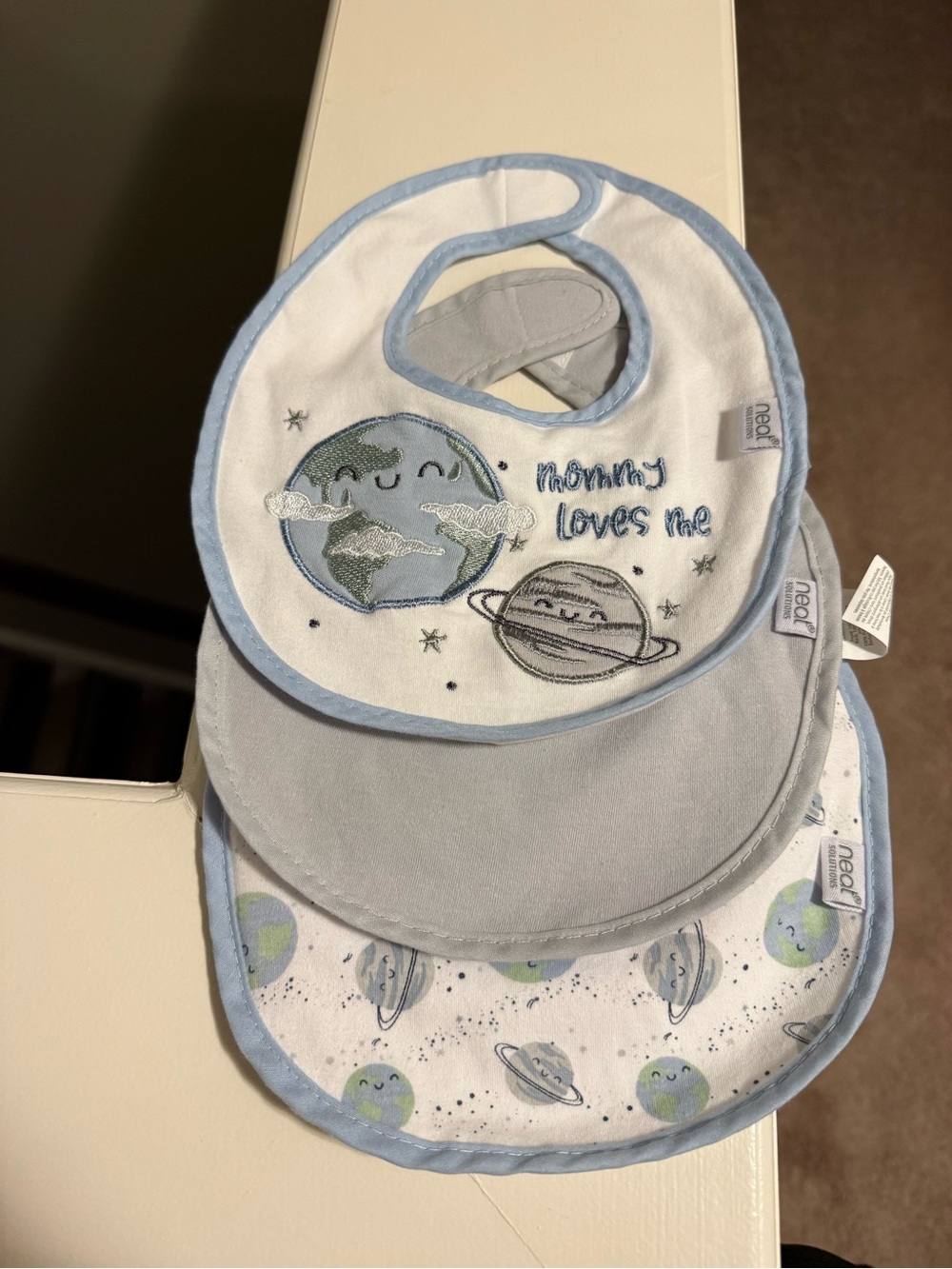 Neat Soft-Trim Baby Bib Set - Light Blue Planet Design